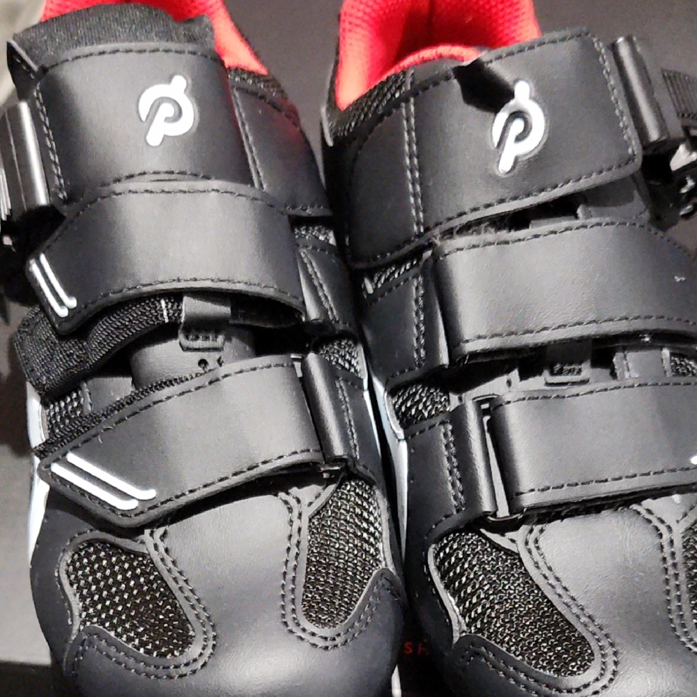 Black Cycling Peloton Sneakers with Red And Black Interior